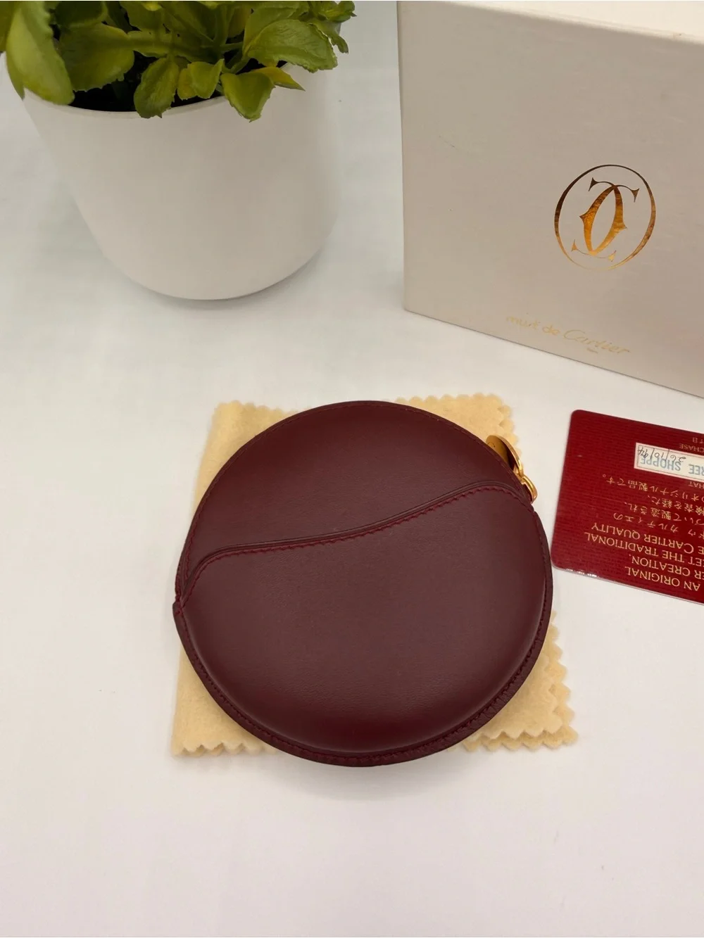 Cartier Must de Cartier Burgundy Leather Round Coin Case VINTAGE, NWOT!